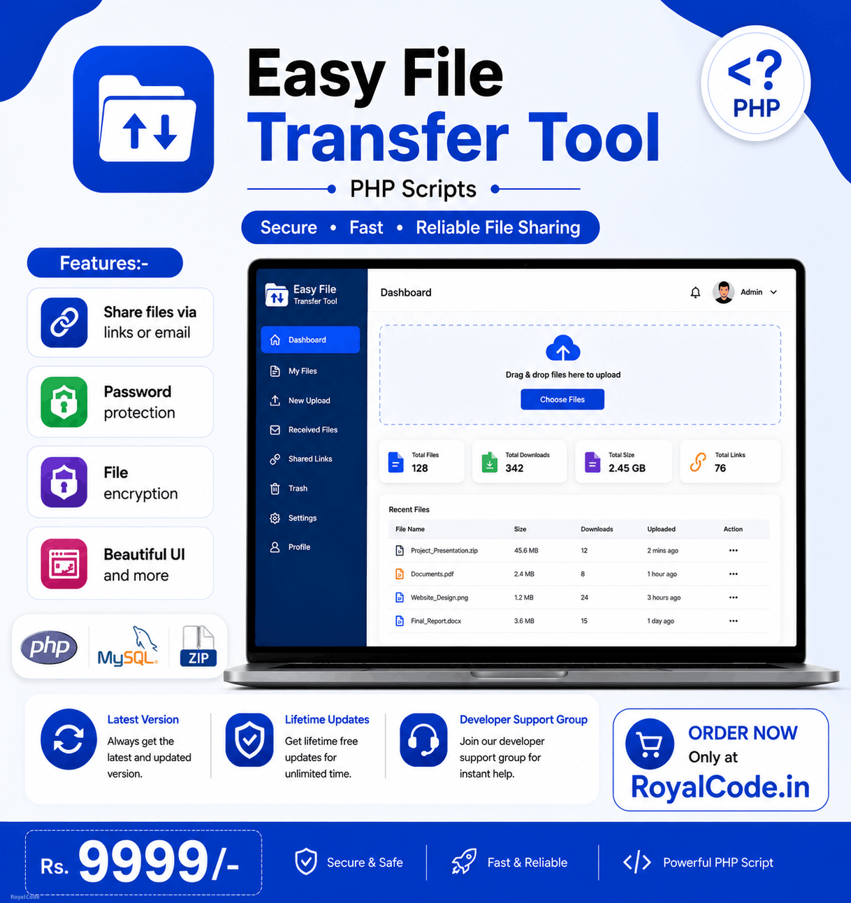 RYL126 Easy File Transfer Tool Source Code. Share files via links or email